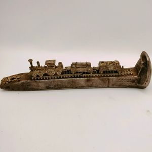Mini Locomotive Engine Coal Train Track on Iron Spike Railroad Tie Paperweight